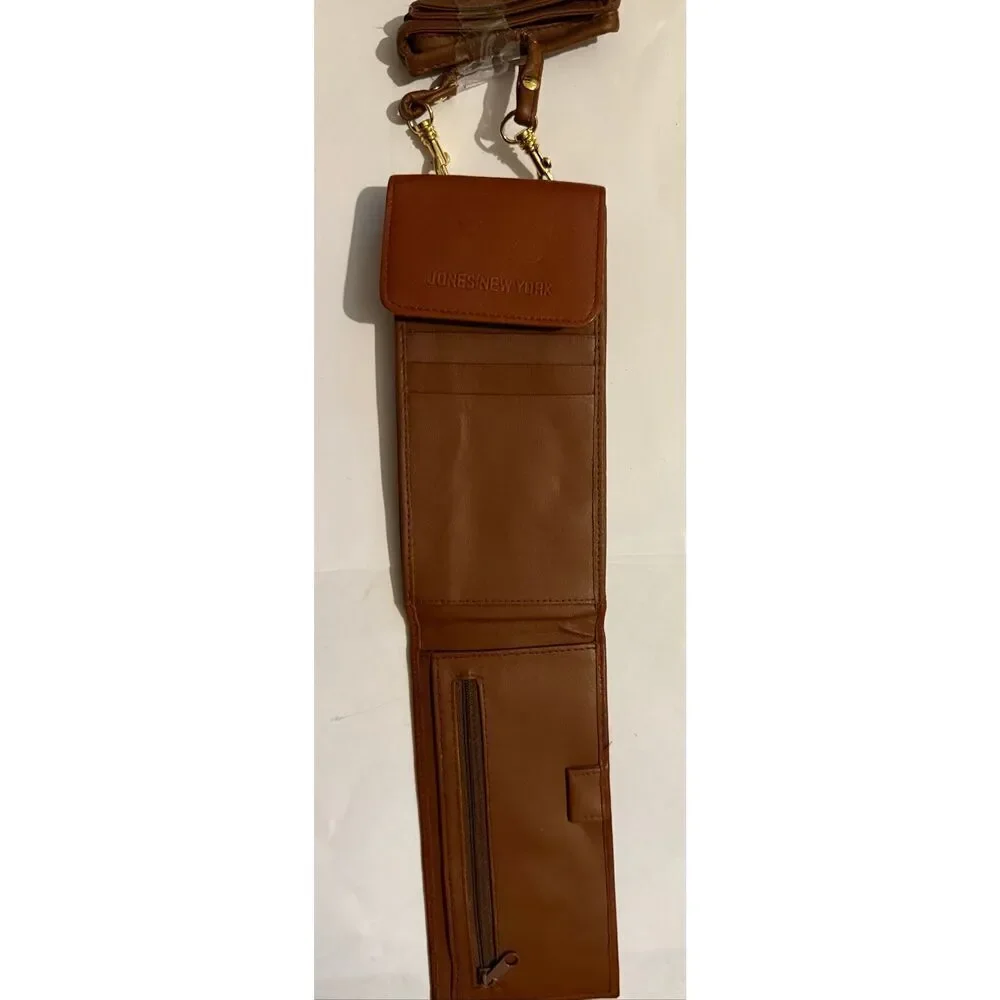 Jones New York Women's Leather Travel Purse Crossbody Wallet Bag Brown NWOT